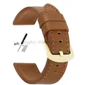 Bracelet cuir vintage 18 à 24 mm style militaire – Couleur du bracelet LightBrown-Gold