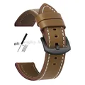 Bracelet cuir vintage 18 à 24 mm style militaire – Couleur du bracelet LightBrownWhite-Bk