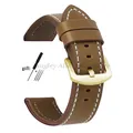 Bracelet cuir vintage 18 à 24 mm style militaire – Couleur du bracelet LightBrownWhite-Gold