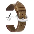 Bracelet cuir vintage 18 à 24 mm style militaire – Couleur du bracelet LightBrownWhite-SV