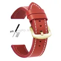 Bracelet cuir vintage 18 à 24 mm style militaire – Couleur du bracelet RedWhite-Gold