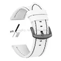 Bracelet cuir vintage 18 à 24 mm style militaire – Couleur du bracelet WhiteBlack-Black-Bk