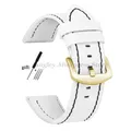 Bracelet cuir vintage 18 à 24 mm style militaire – Couleur du bracelet WhiteBlack-Gold