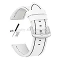 Bracelet cuir vintage 18 à 24 mm style militaire – Couleur du bracelet WhiteBlack-Silver
