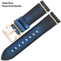Bracelet cuir vintage pour montre 18 à 26 mm – Couleur du bracelet Blue RoseGold