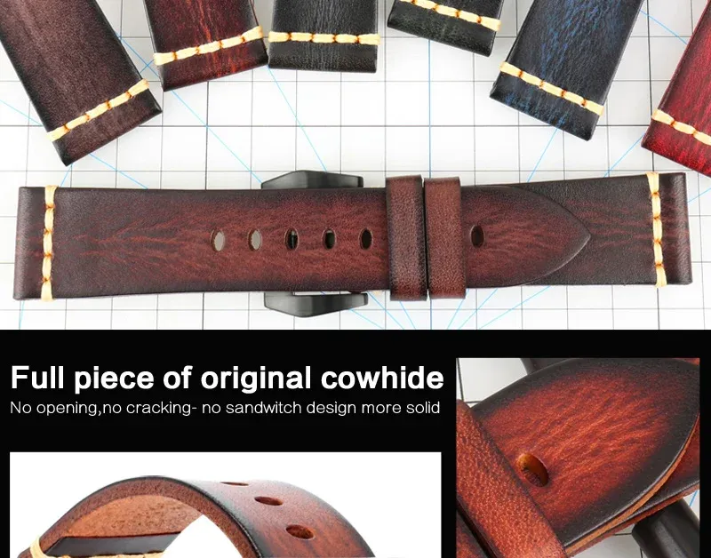 Bracelet cuir vintage pour montre 18 à 26 mm