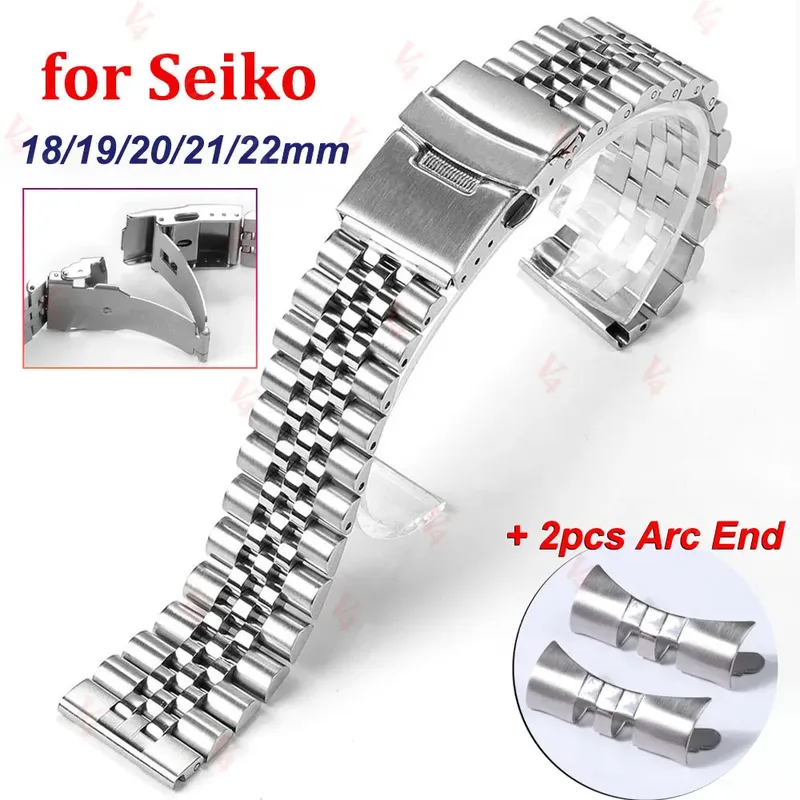 Bracelet inox 18 à 24 mm jubilé extrémité incurvée