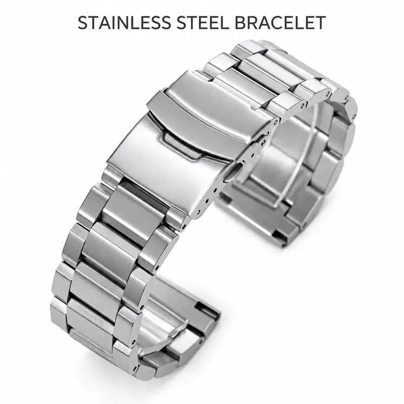Bracelet inox 18 à 24 mm luxe argent et noir