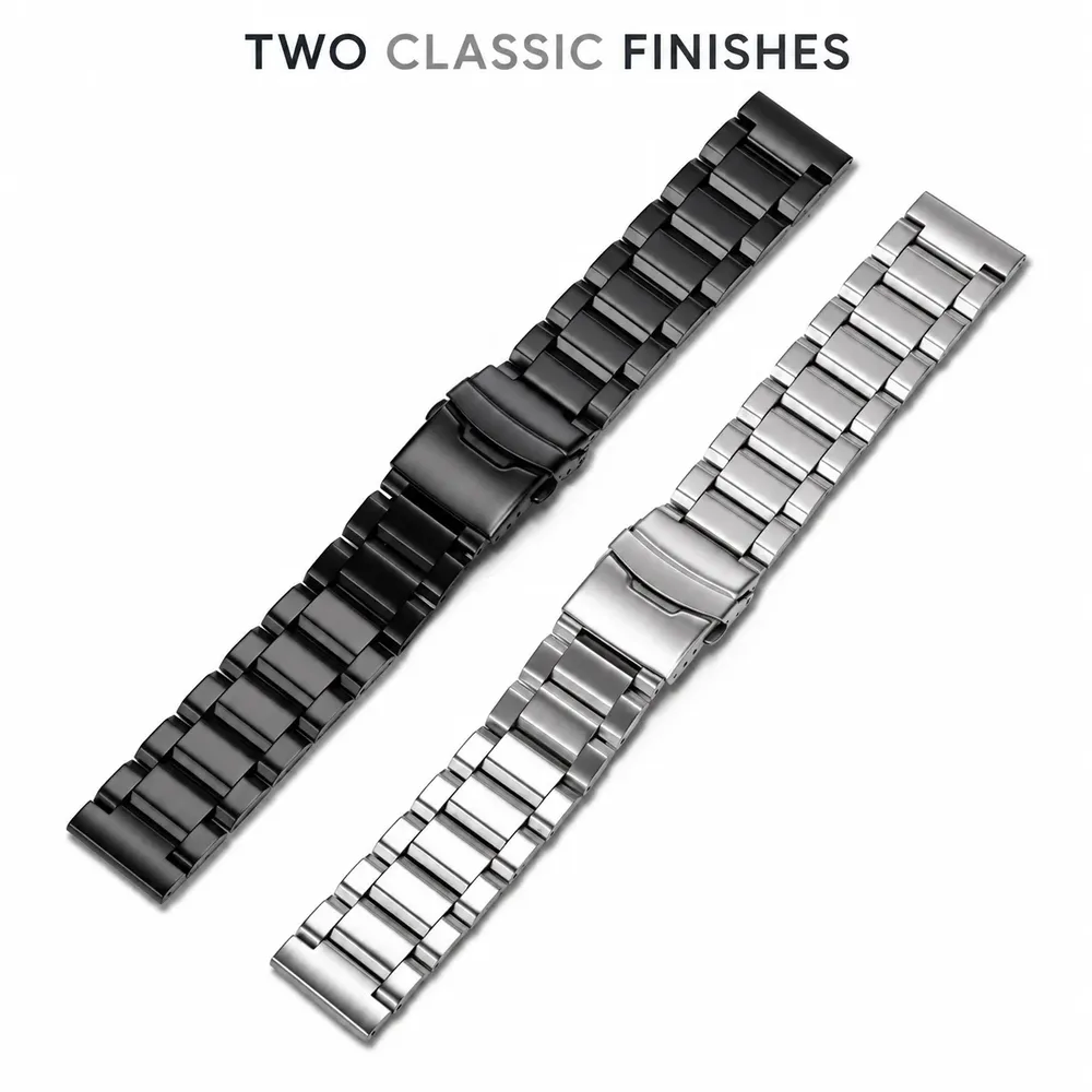Bracelet inox 18 à 24 mm luxe argent et noir