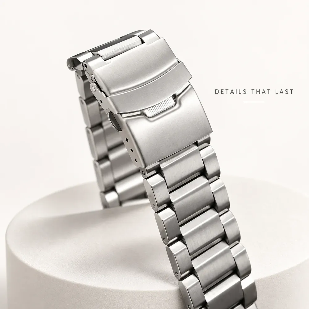 Bracelet inox 18 à 24 mm luxe argent et noir