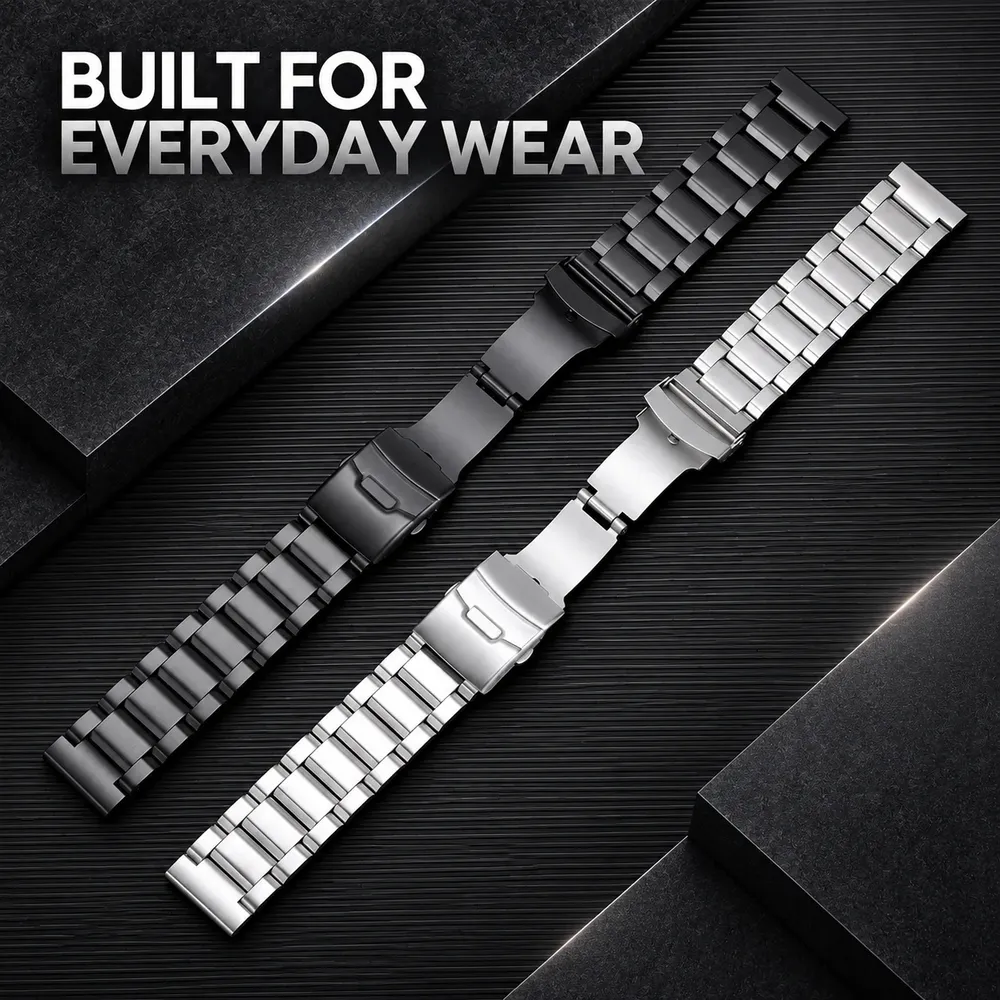 Bracelet inox 18 à 24 mm luxe argent et noir