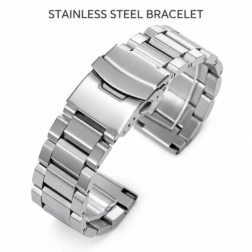 Bracelet inox 18 à 24 mm luxe argent et noir
