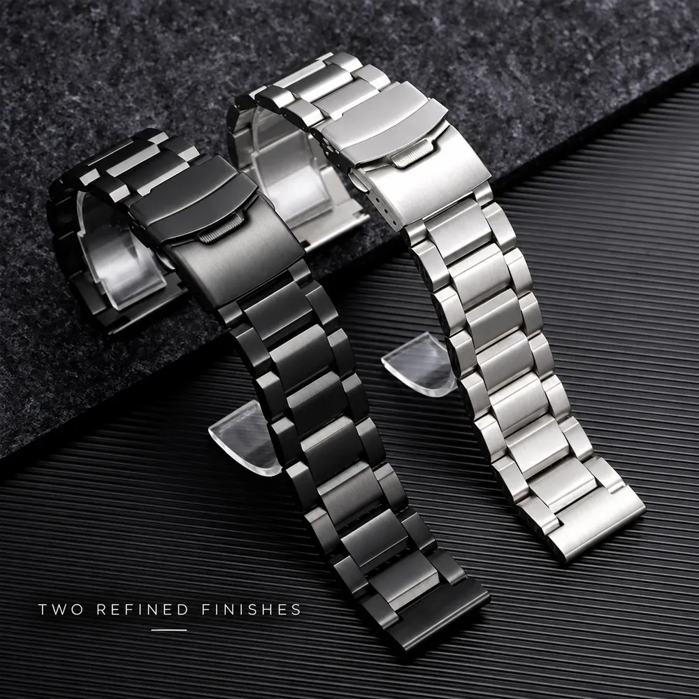 Bracelet inox 18 à 24 mm luxe argent et noir
