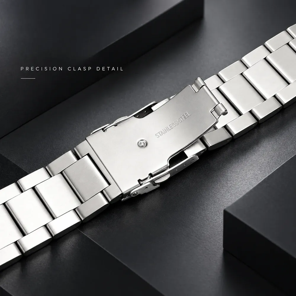 Bracelet inox 18 à 24 mm luxe argent et noir