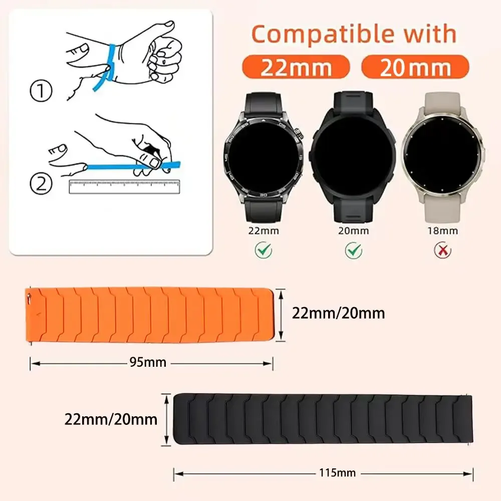 Bracelet magnétique silicone 20 et 22 mm Garmin Amazfit