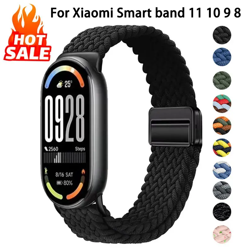 Bracelet magnétique tressé pour Xiaomi Mi Band 8 à 11
