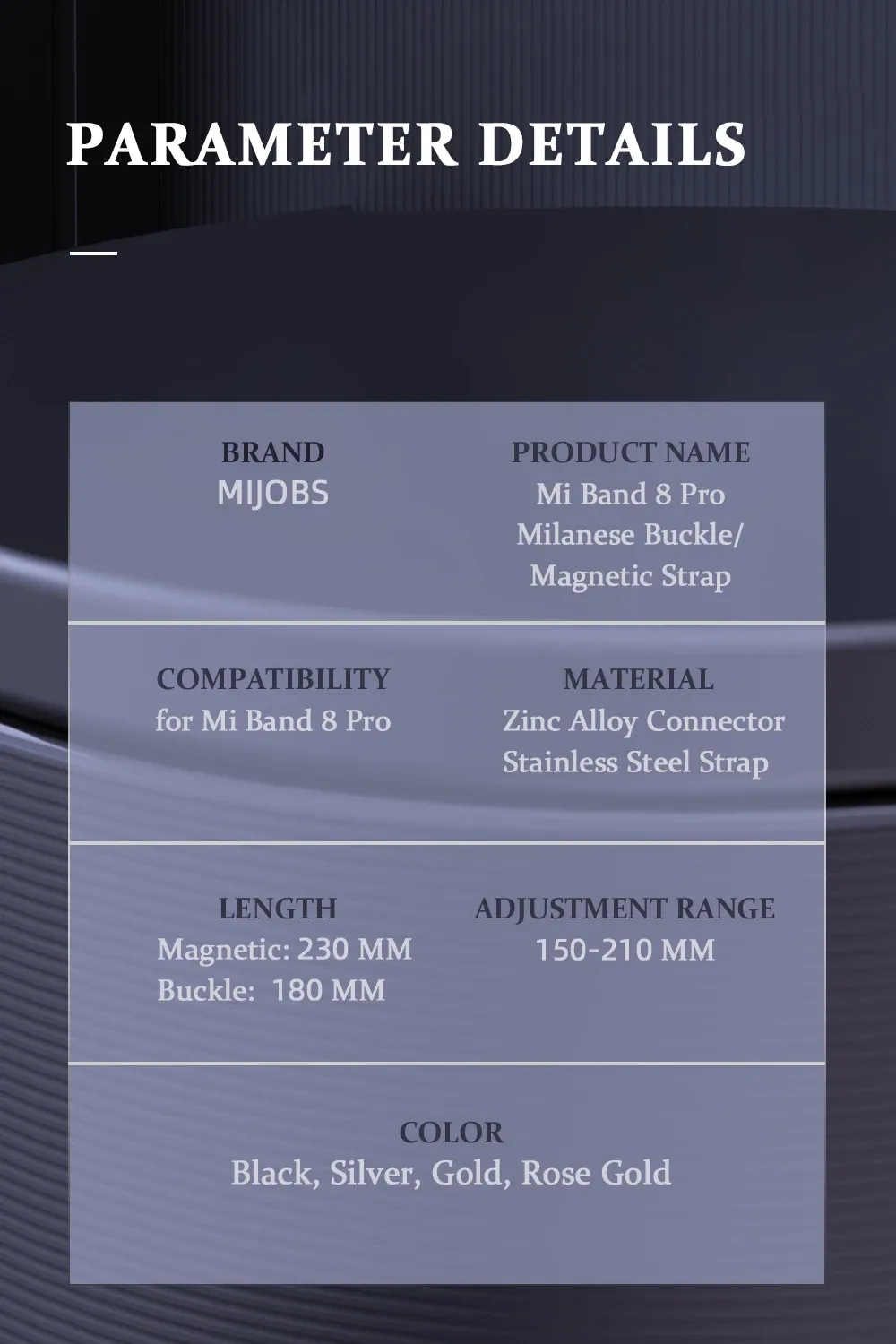 Bracelet maille acier pour Mi Band 10 9 8 Pro