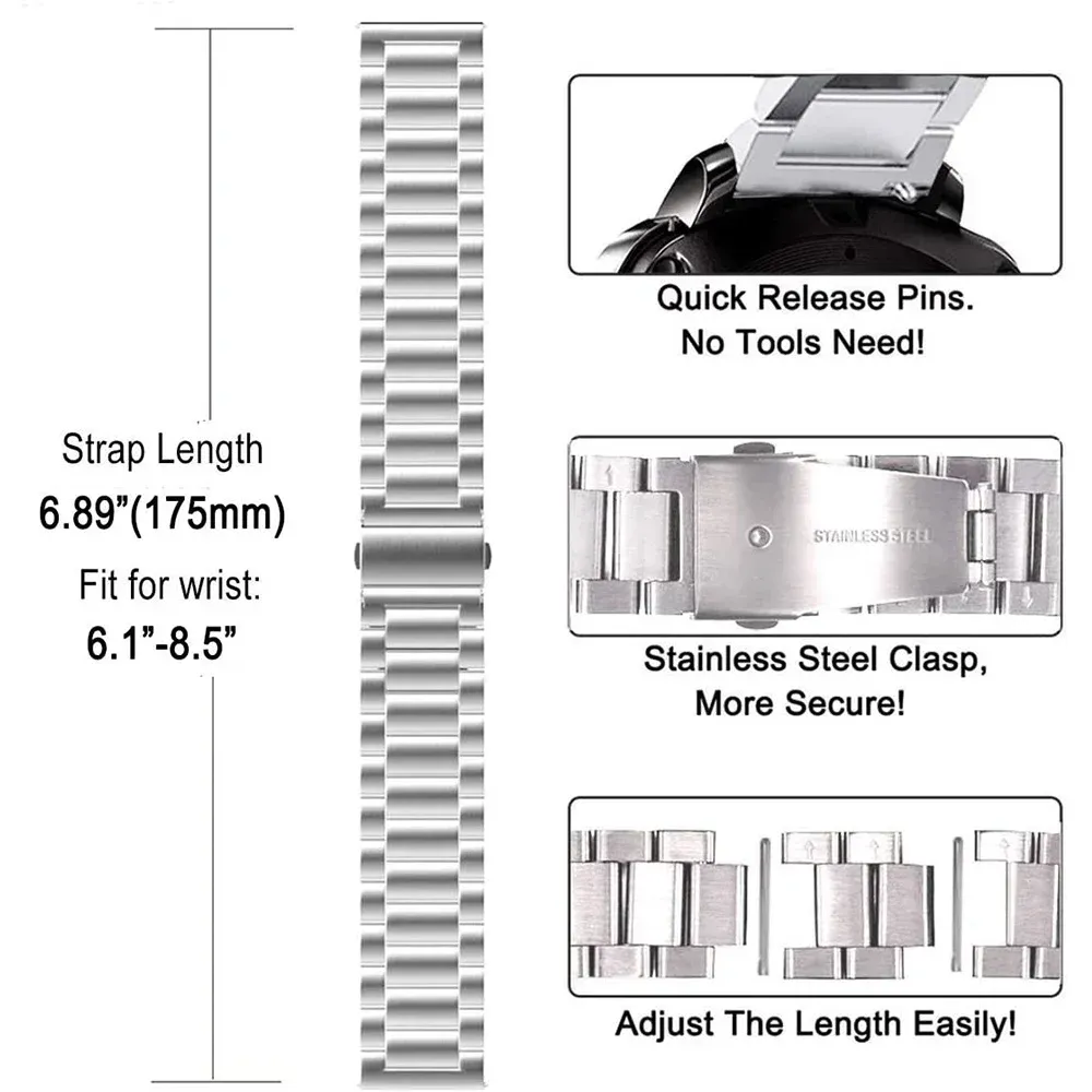 Bracelet métal 18 à 22 mm à dégagement rapide