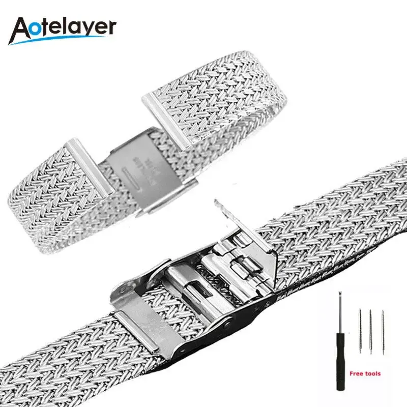 Bracelet milanais acier inoxydable 16 à 22 mm tête plate