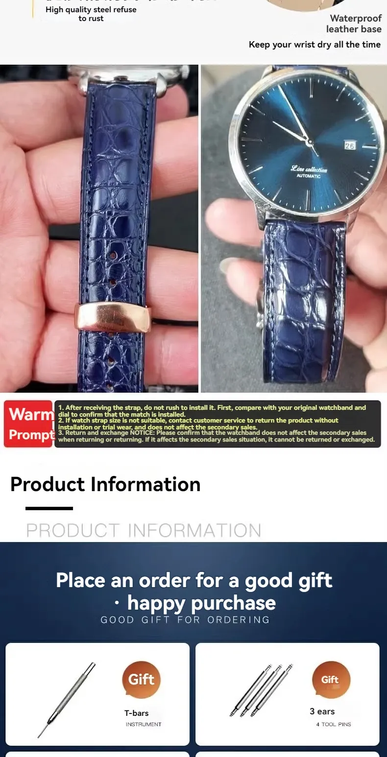 Bracelet montre cuir alligator 18 à 22 mm