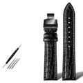 Bracelet montre cuir alligator 18 à 24 mm pour homme – Couleur du bracelet BK white black