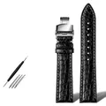 Bracelet montre cuir alligator 18 à 24 mm pour homme – Couleur du bracelet BK white silver