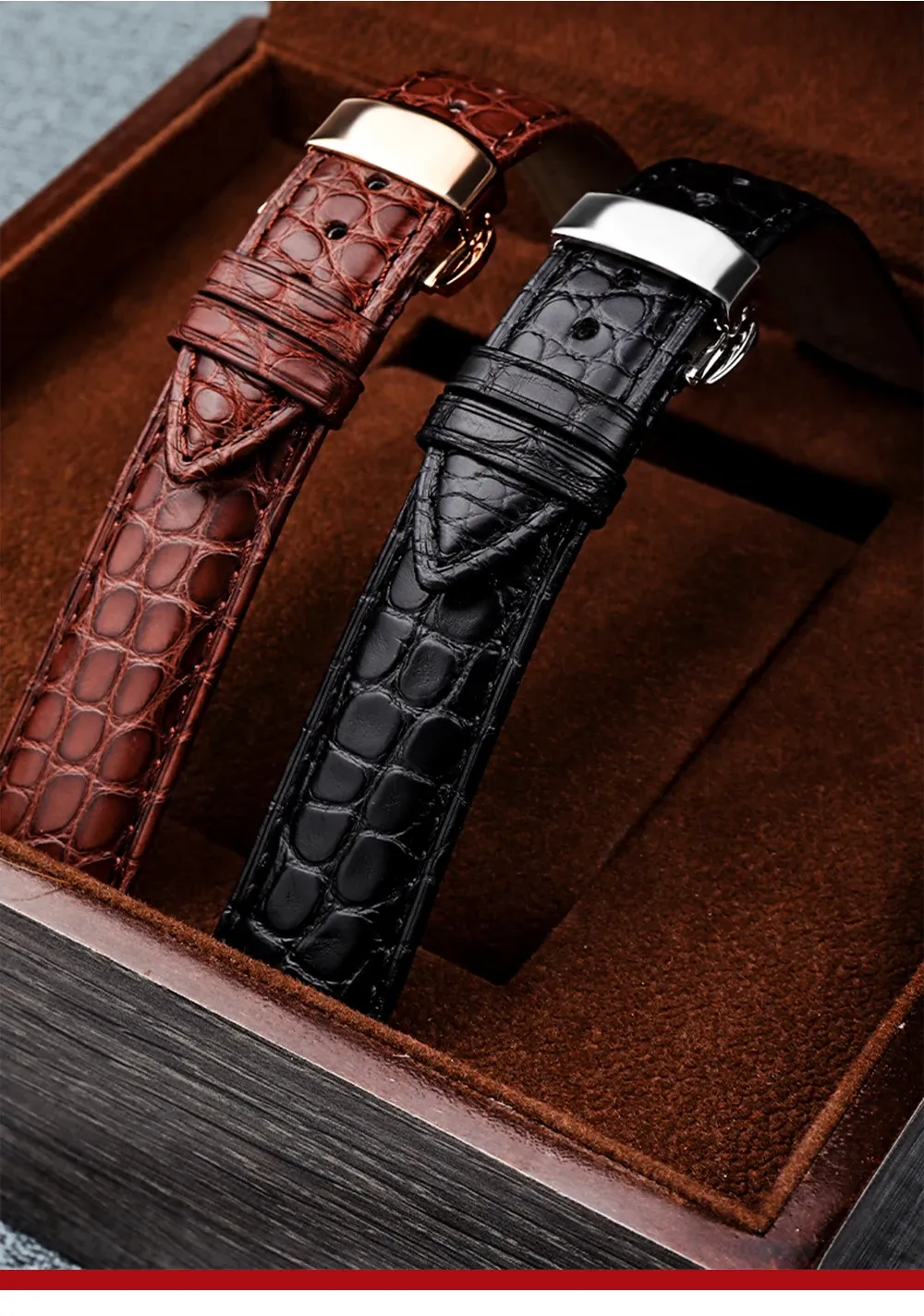 Bracelet montre cuir alligator 18 à 24 mm pour homme
