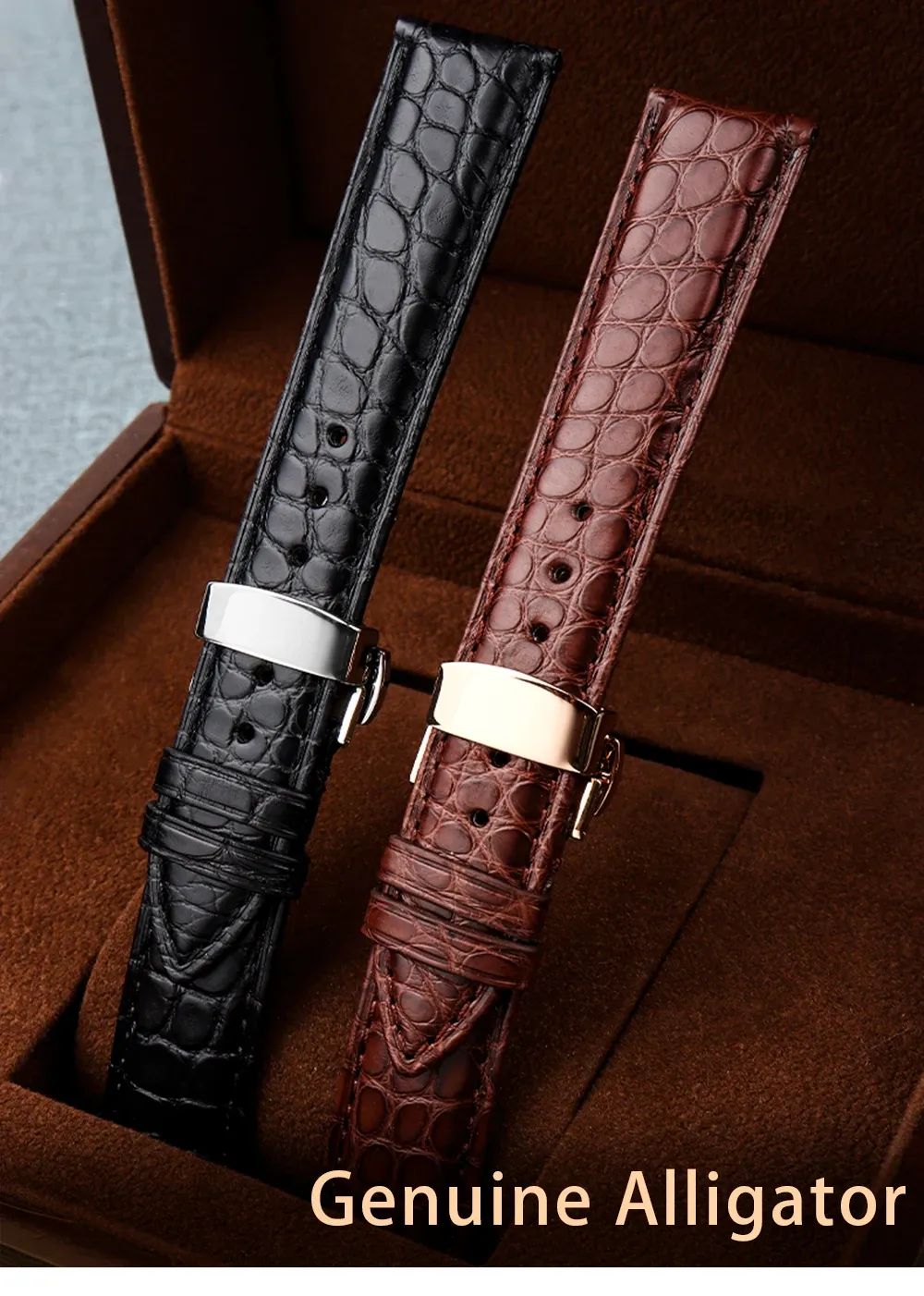 Bracelet montre cuir alligator 18 à 24 mm pour homme