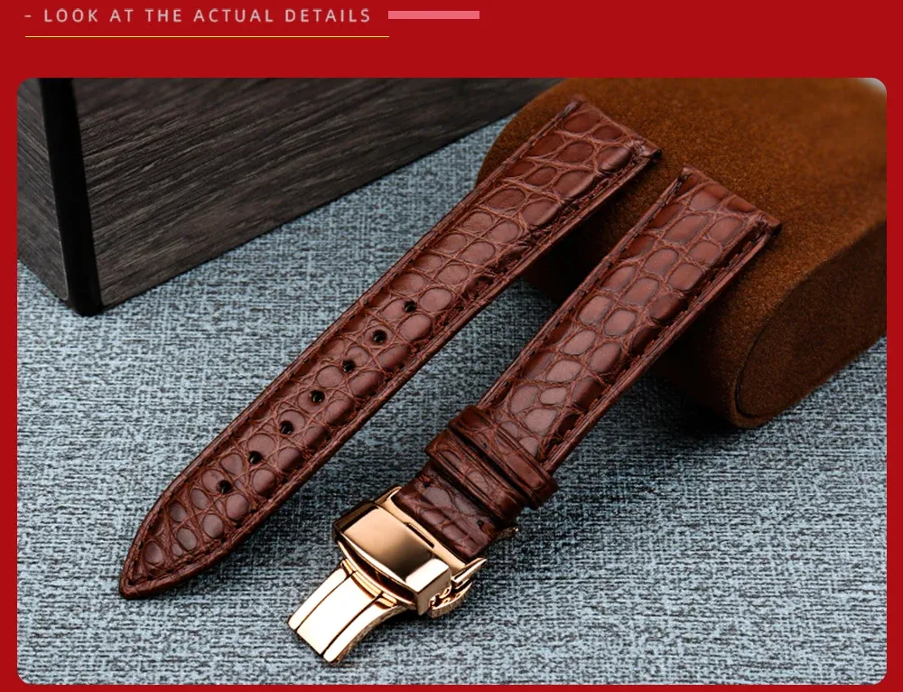 Bracelet montre cuir alligator 18 à 24 mm pour homme