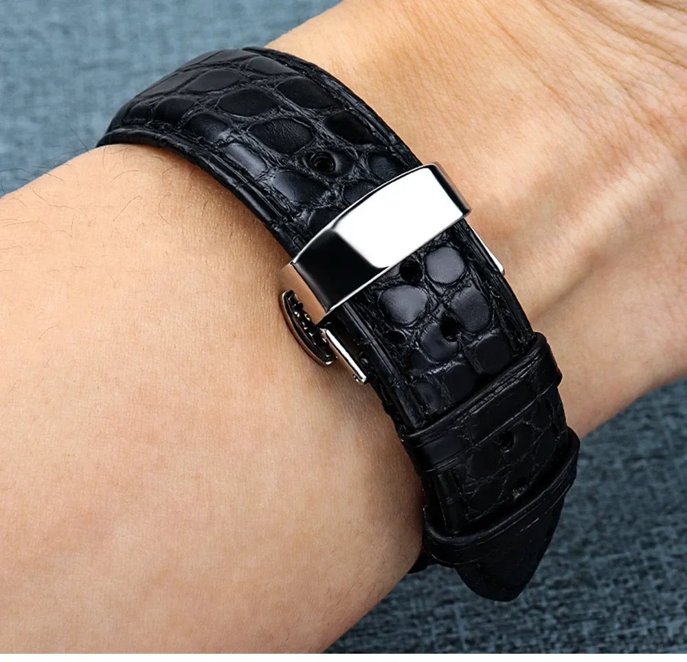 Bracelet montre cuir alligator 18 à 24 mm pour homme