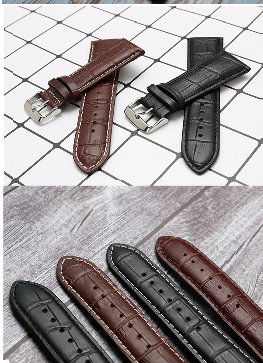Bracelet montre cuir alligator 18 à 28 mm