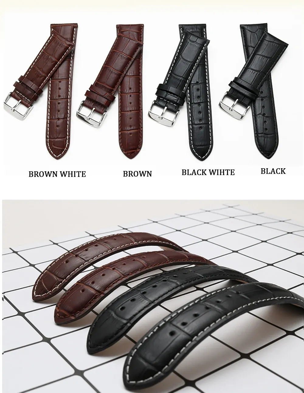 Bracelet montre cuir alligator 18 à 28 mm