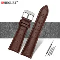 Bracelet montre cuir alligator 18 à 28 mm grande largeur – Couleur du bracelet argent brun A