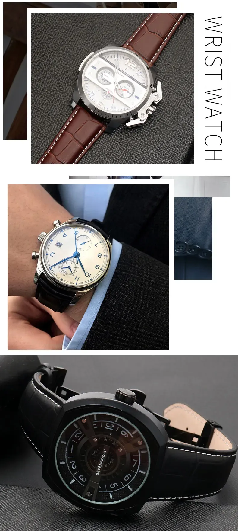 Bracelet montre cuir alligator 18 à 28 mm grande largeur