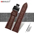 Bracelet montre cuir alligator 18 à 28 mm grande largeur – Couleur du bracelet marron blanc noir B