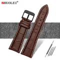 Bracelet montre cuir alligator 18 à 28 mm grande largeur – Couleur du bracelet marron blanc noir A