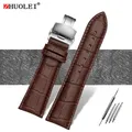 Bracelet montre cuir alligator 18 à 28 mm grande largeur – Couleur du bracelet marron argenté B