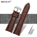 Bracelet montre cuir alligator 18 à 28 mm grande largeur – Couleur du bracelet marron blanc argent A