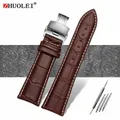 Bracelet montre cuir alligator 18 à 28 mm grande largeur – Couleur du bracelet marron blanc argent B
