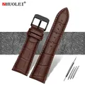 Bracelet montre cuir alligator 18 à 28 mm grande largeur – Couleur du bracelet marron noir A
