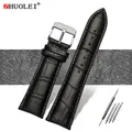 Bracelet montre cuir alligator 18 à 28 mm grande largeur – Couleur du bracelet noir argent A