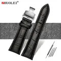 Bracelet montre cuir alligator 18 à 28 mm grande largeur – Couleur du bracelet noir argent B