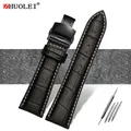 Bracelet montre cuir alligator 18 à 28 mm grande largeur – Couleur du bracelet noir blanc noir B