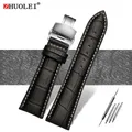 Bracelet montre cuir alligator 18 à 28 mm grande largeur – Couleur du bracelet noir blanc argent B