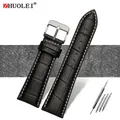 Bracelet montre cuir alligator 18 à 28 mm grande largeur – Couleur du bracelet noir blanc argent A
