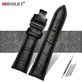 Bracelet montre cuir alligator 18 à 28 mm grande largeur – Couleur du bracelet noir noir B