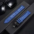 Bracelet montre cuir bambou 18 à 24 mm boucle papillon – Couleur du bracelet blue-black