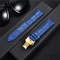 Bracelet montre cuir bambou 18 à 24 mm boucle papillon – Couleur du bracelet blue-gold