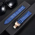 Bracelet montre cuir bambou 18 à 24 mm boucle papillon – Couleur du bracelet blue-rose gold