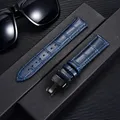 Bracelet montre cuir bambou 18 à 24 mm boucle papillon – Couleur du bracelet dark blue-black